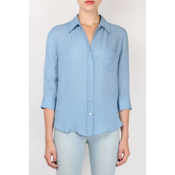 L'Agence Ryan 3/4 Sleeve Blouse Button Front Classic Fit Blue Womens Size XS NWT - Picture 1 of 7